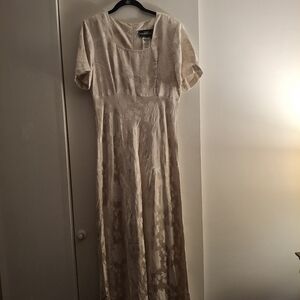 Molly Malloy Vintage Women's Cream Colored Floral Square Neck Maxi Dress